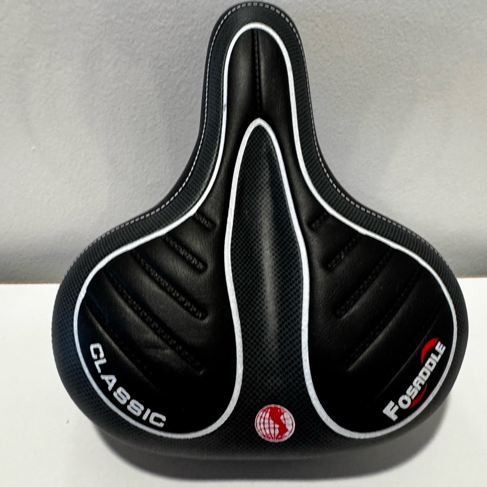FosRidle Classic Wide Comfort Bike Saddle - Black with White Trim